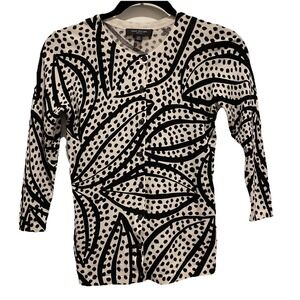 Ann Taylor Women's XXSP Cardigan Sweater Black Off-White Long Sleeve Buttons 055